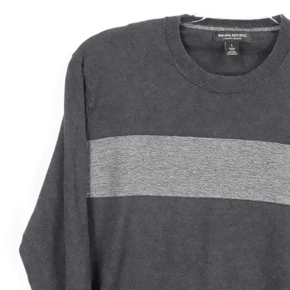Banana Republic Sweater Men Large Gray Silk Cashmere Crewneck Luxury Knit Casual